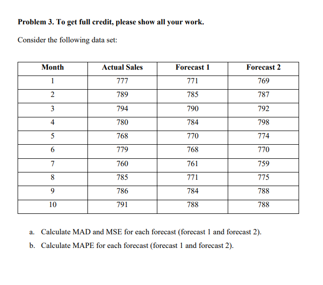 Problem 3. To get full credit, please show all