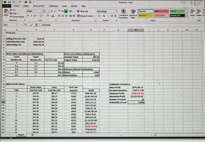 Refer to the spreadsheet above: A) Use the random