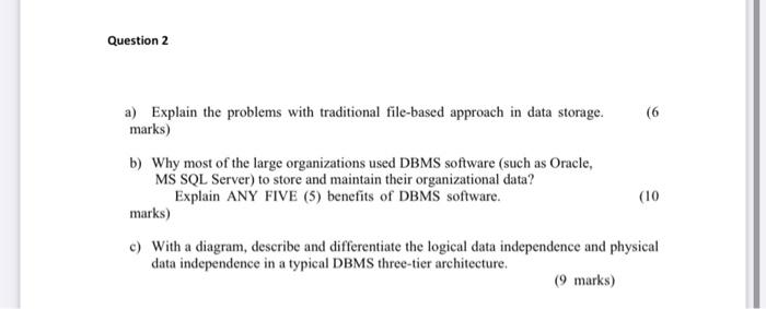 Question 2 a) Explain the problems with