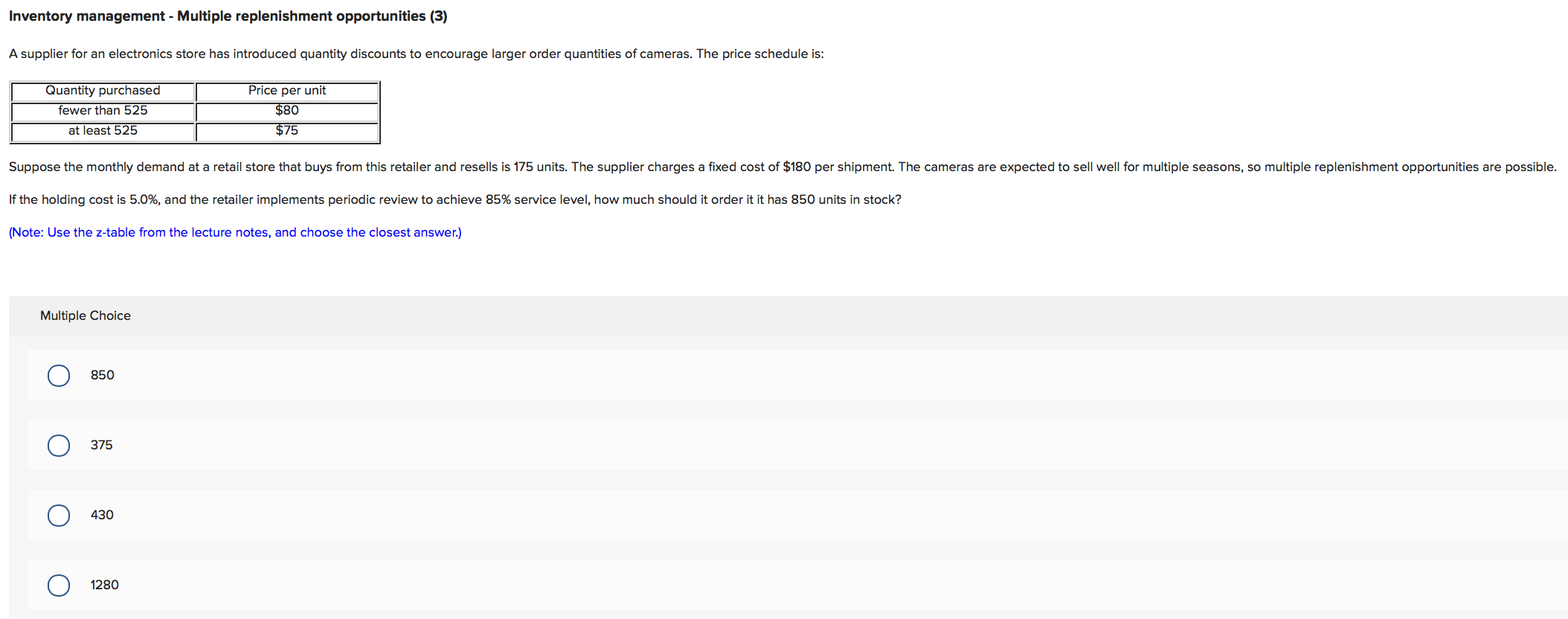 Inventory management - Multiple replenishment