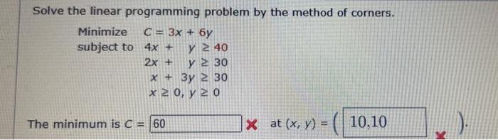 Solve the linear programming problem by the