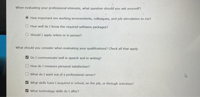 When evaluating your professional interests, what