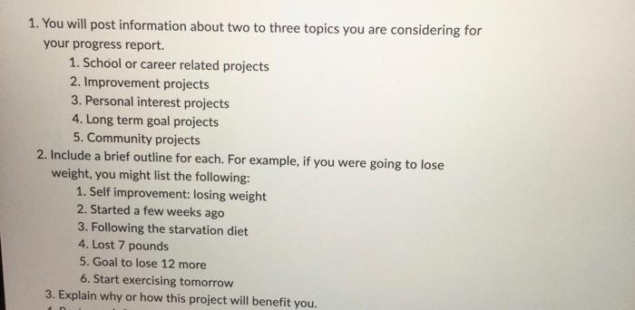 1. You will post information about two to three