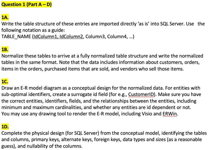 The following are samples from spreadsheet