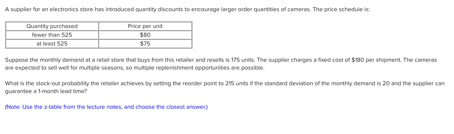 A supplier for an electronics store has