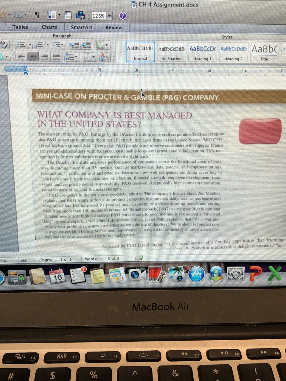 Question 1 a CH 4 Assignment.docx 125% Tables