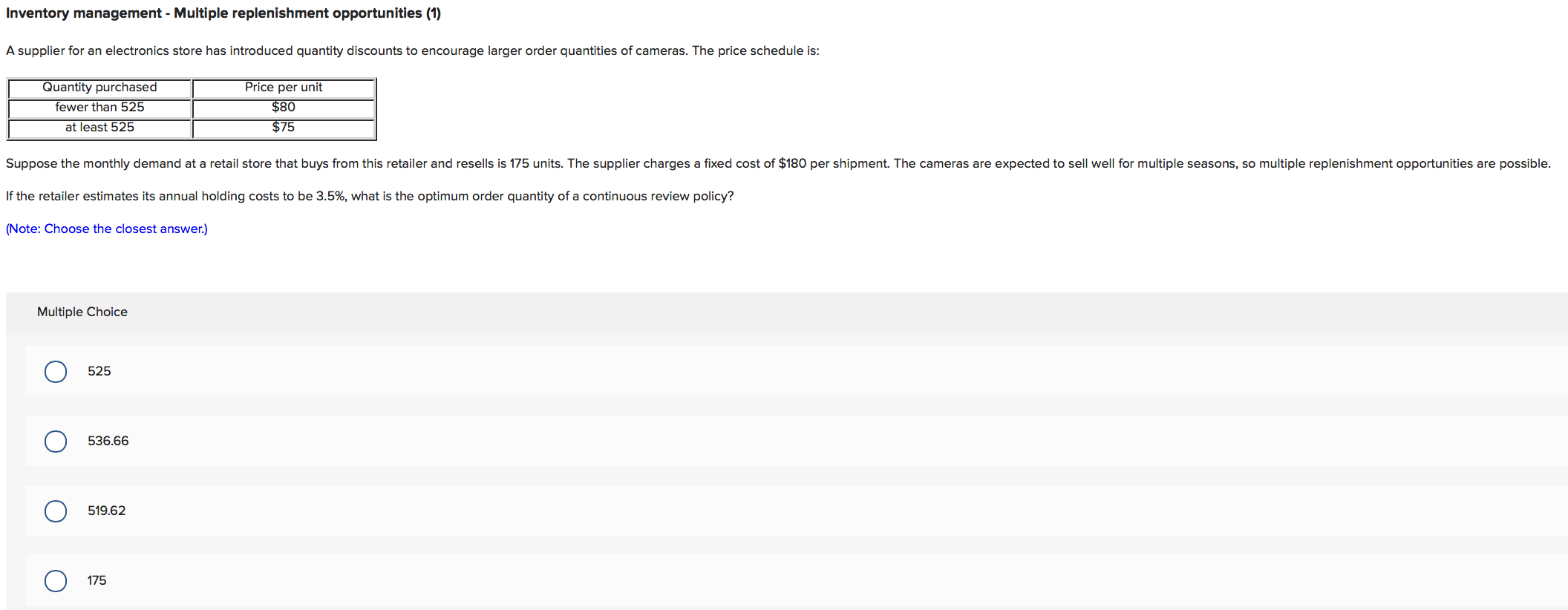 Inventory management - Multiple replenishment
