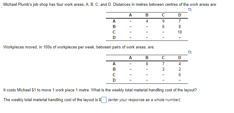 Michael Plumb's job shop has four work areas, A,