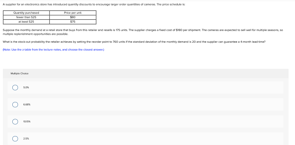 A supplier for an electronics store has