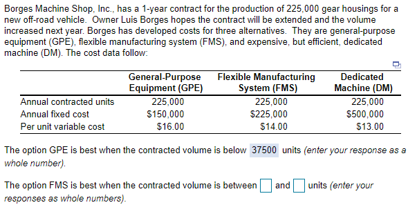 Please answer the FMS question. Borges Machine