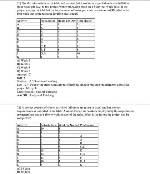 71) Use the information in the table and assume