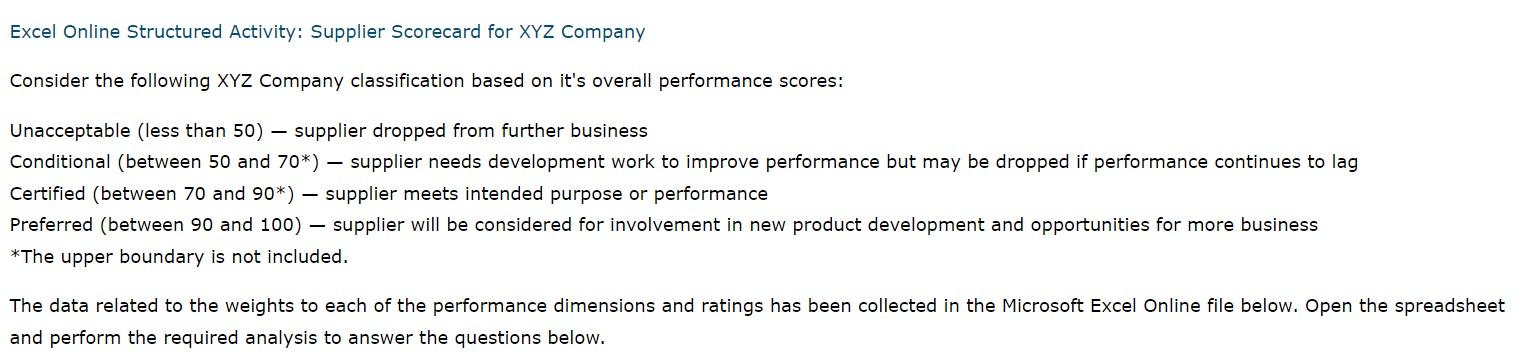 Excel Online Structured Activity: Supplier