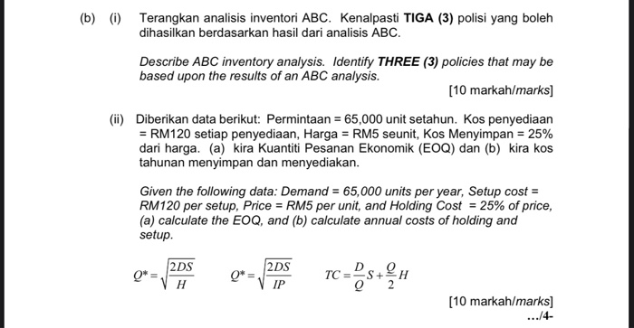 (b) () Terangkan analisis inventori ABC.