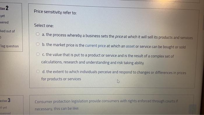 tion 2 Price sensitivity refer to: yet wered