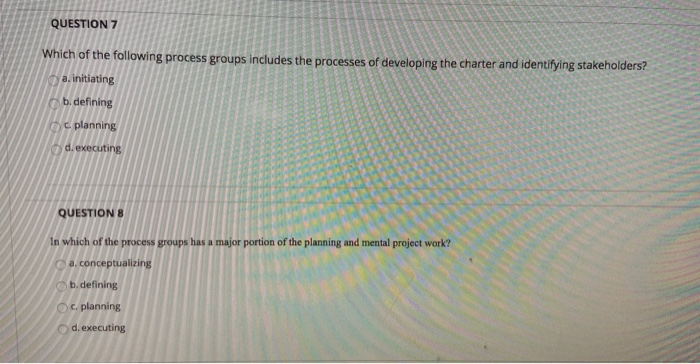 QUESTION 7 Which of the following process groups