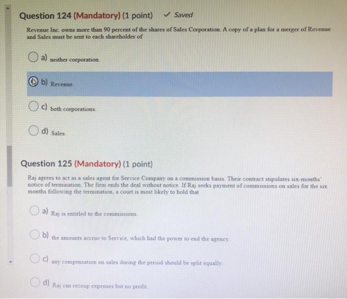not sure on 124 & no idea on 125 Question 124