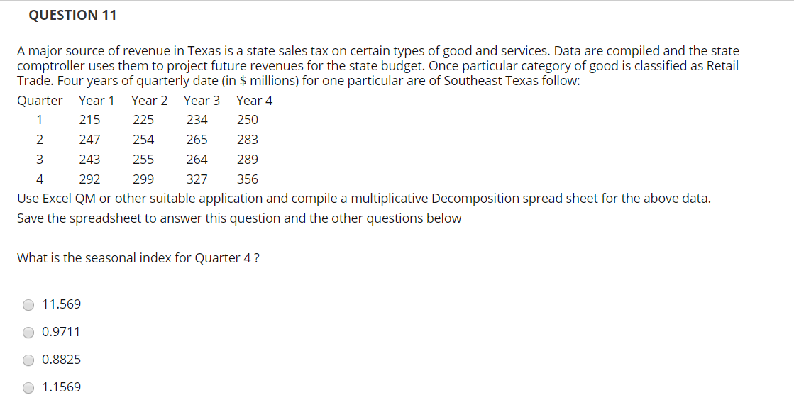 QUESTION 11 A major source of revenue in Texas is