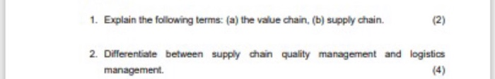 1. Explain the following terms: (a) the value
