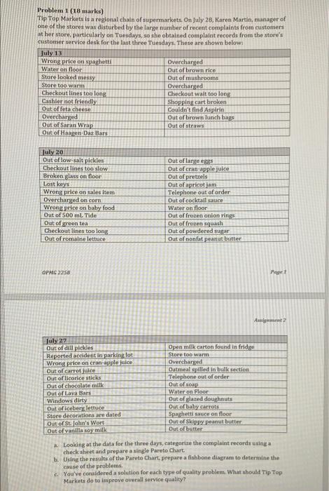 Problem 1 (18 marks) Tip Top Markets is a