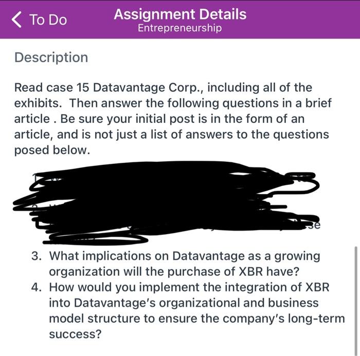 < To Do Assignment Details Entrepreneurship