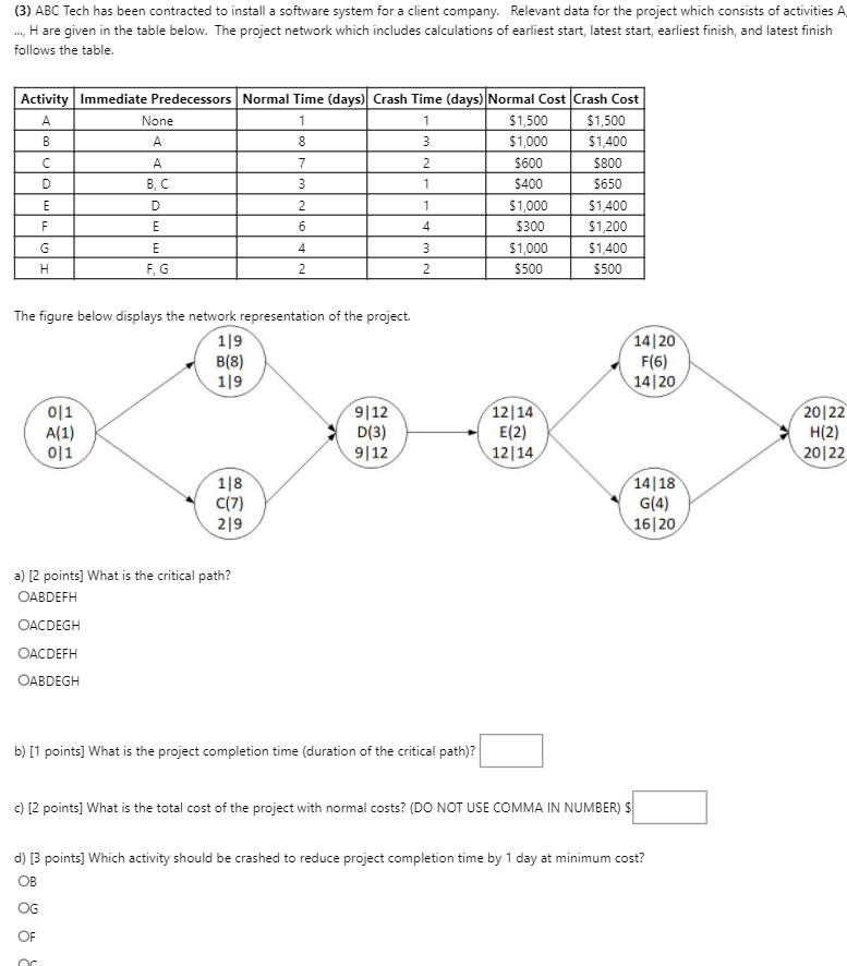 (3) ABC Tech has been contracted to install a