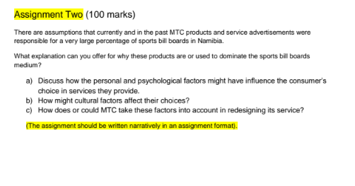 Assignment Two (100 marks) There are assumptions
