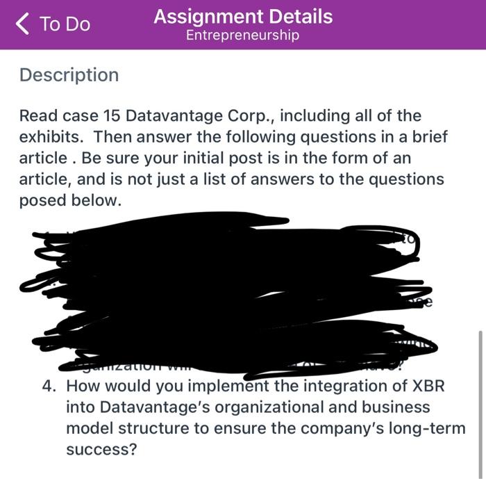 < To Do Assignment Details Entrepreneurship