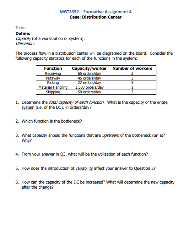 To do: Define: Capacity (of a workstation or