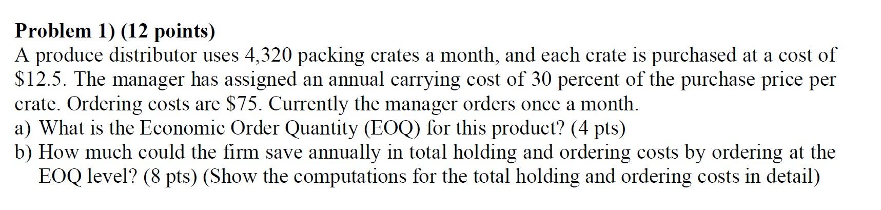 PLEASE SHOW ALL WORK. Thank you. Problem 1) (12