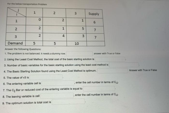 For the below transportation Problem 2. 2. 5 10 1