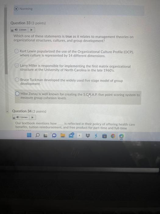 help me please Norming Question 33 (3 points)