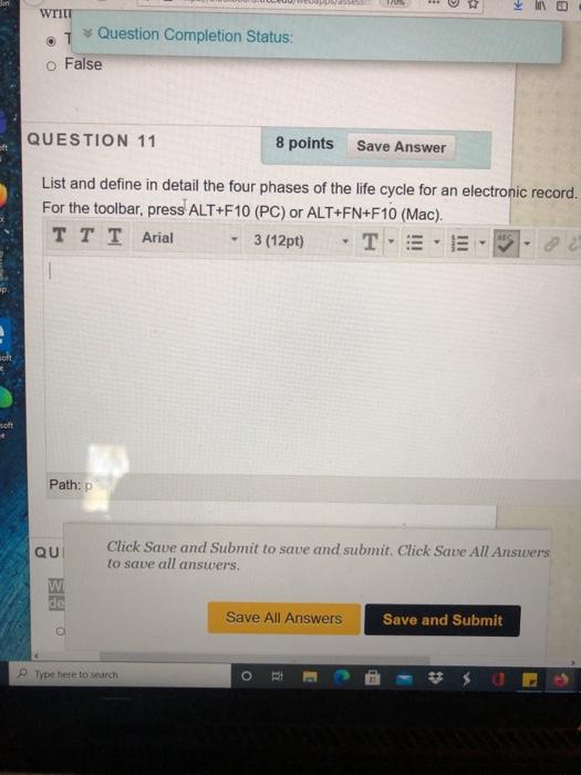 office procedure writt 1 o False Question