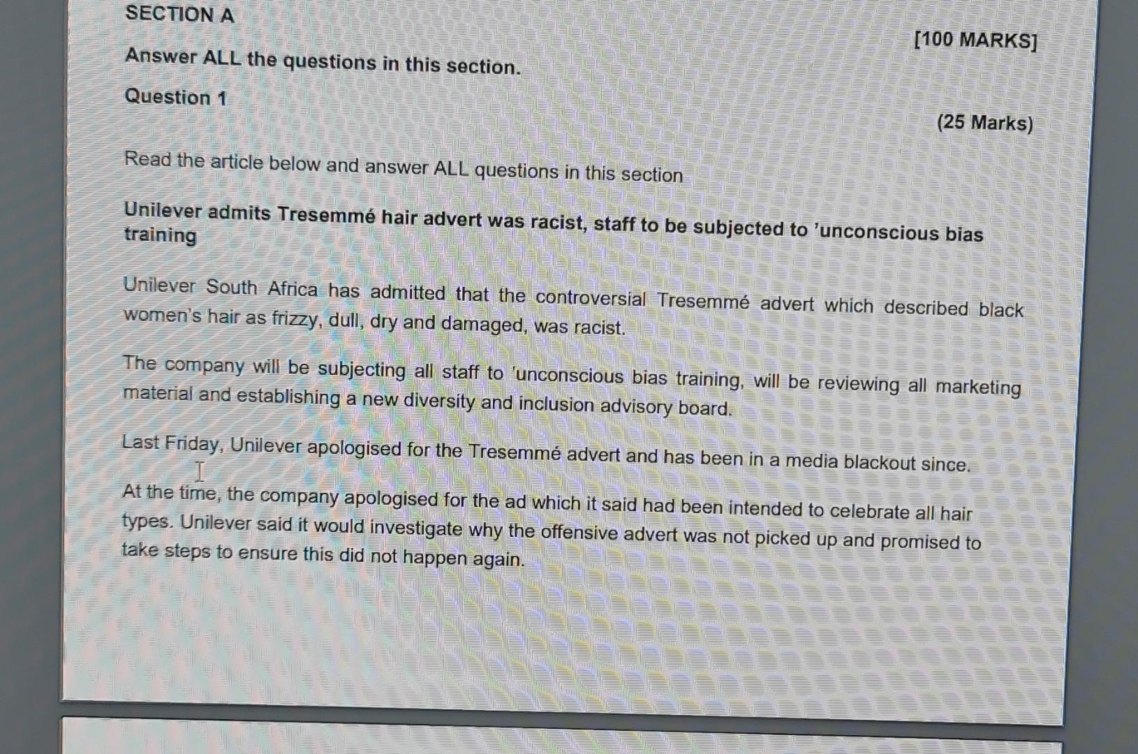 marketing management SECTION A [100 MARKS] Answer