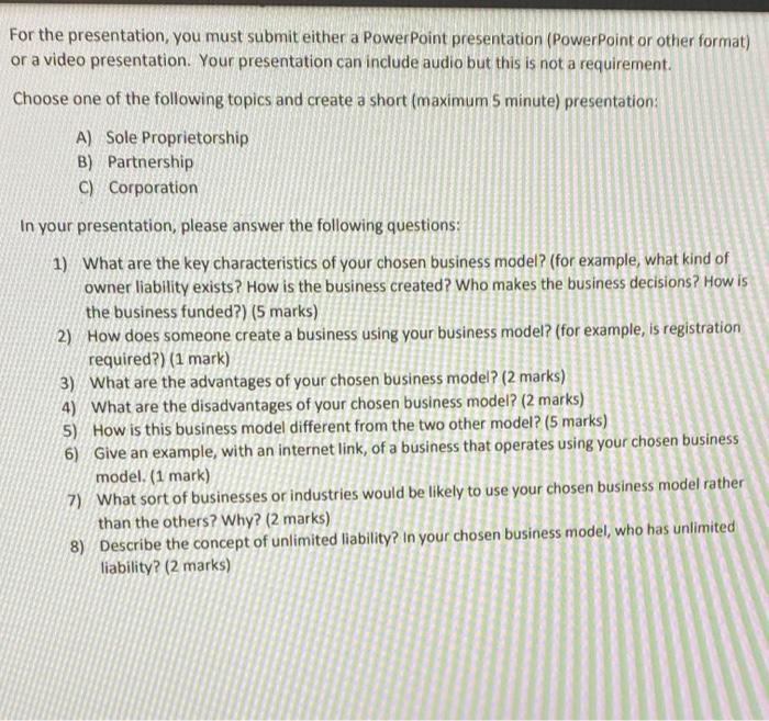 URGENT PLZ For the presentation, you must submit