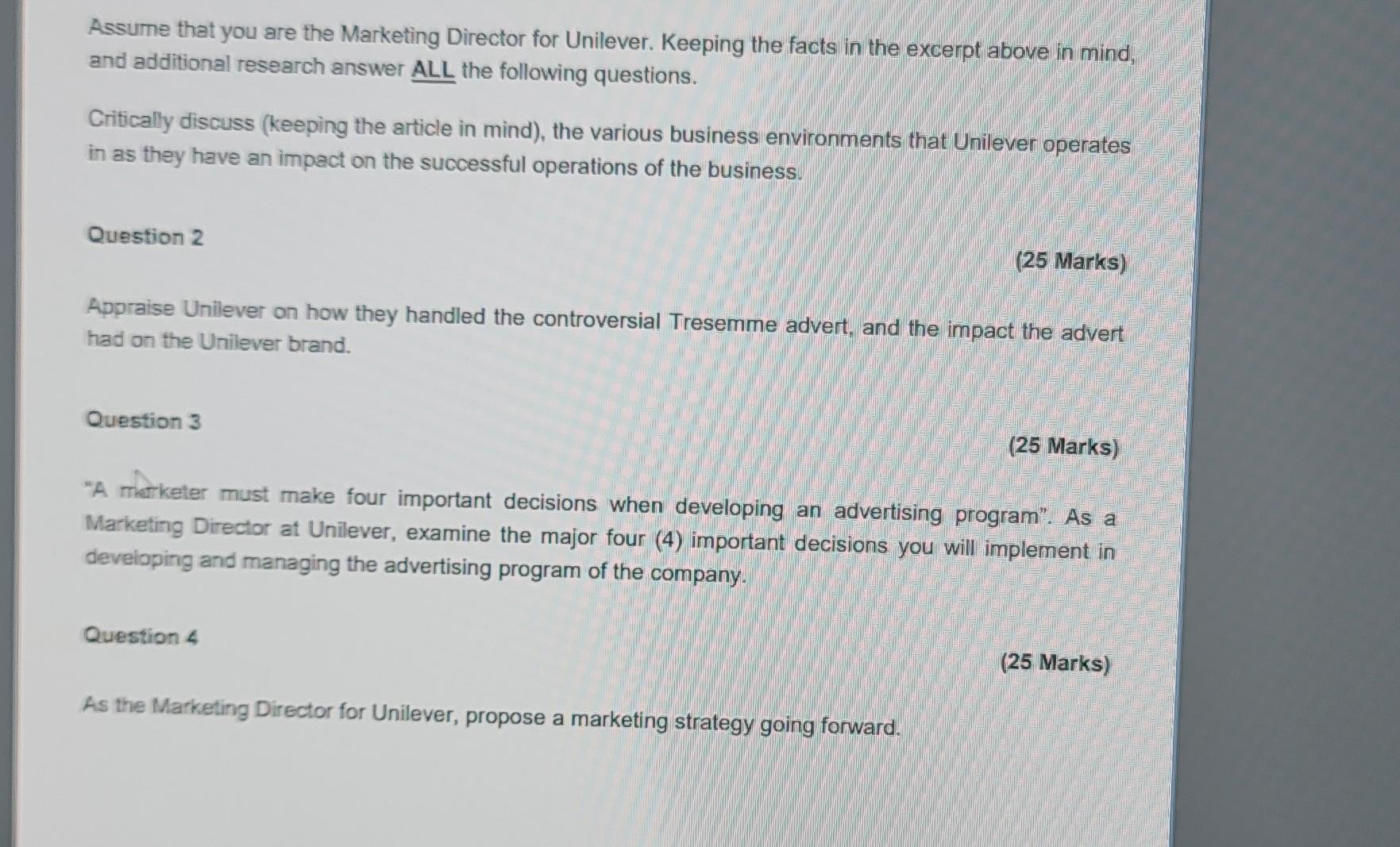 marketing management SECTION A [100 MARKS] Answer