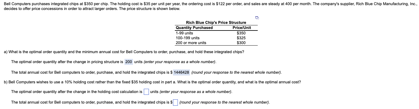 Part B Bell Computers purchases integrated chips