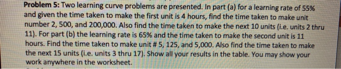 Problem 5: Two learning curve problems are