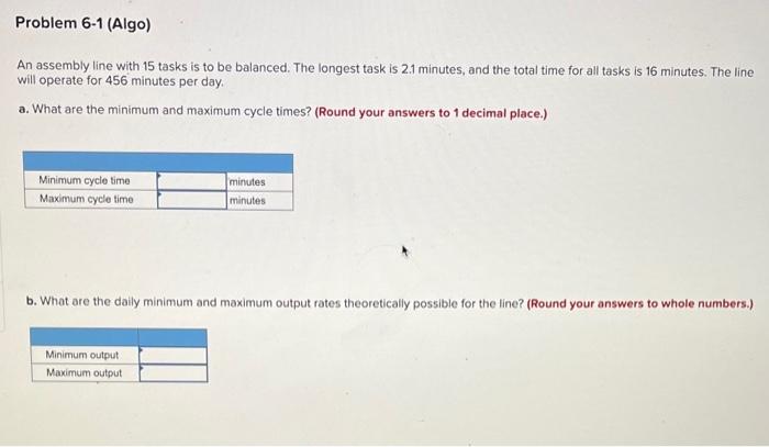 Problem 6-1 (Algo) An assembly line with 15 tasks