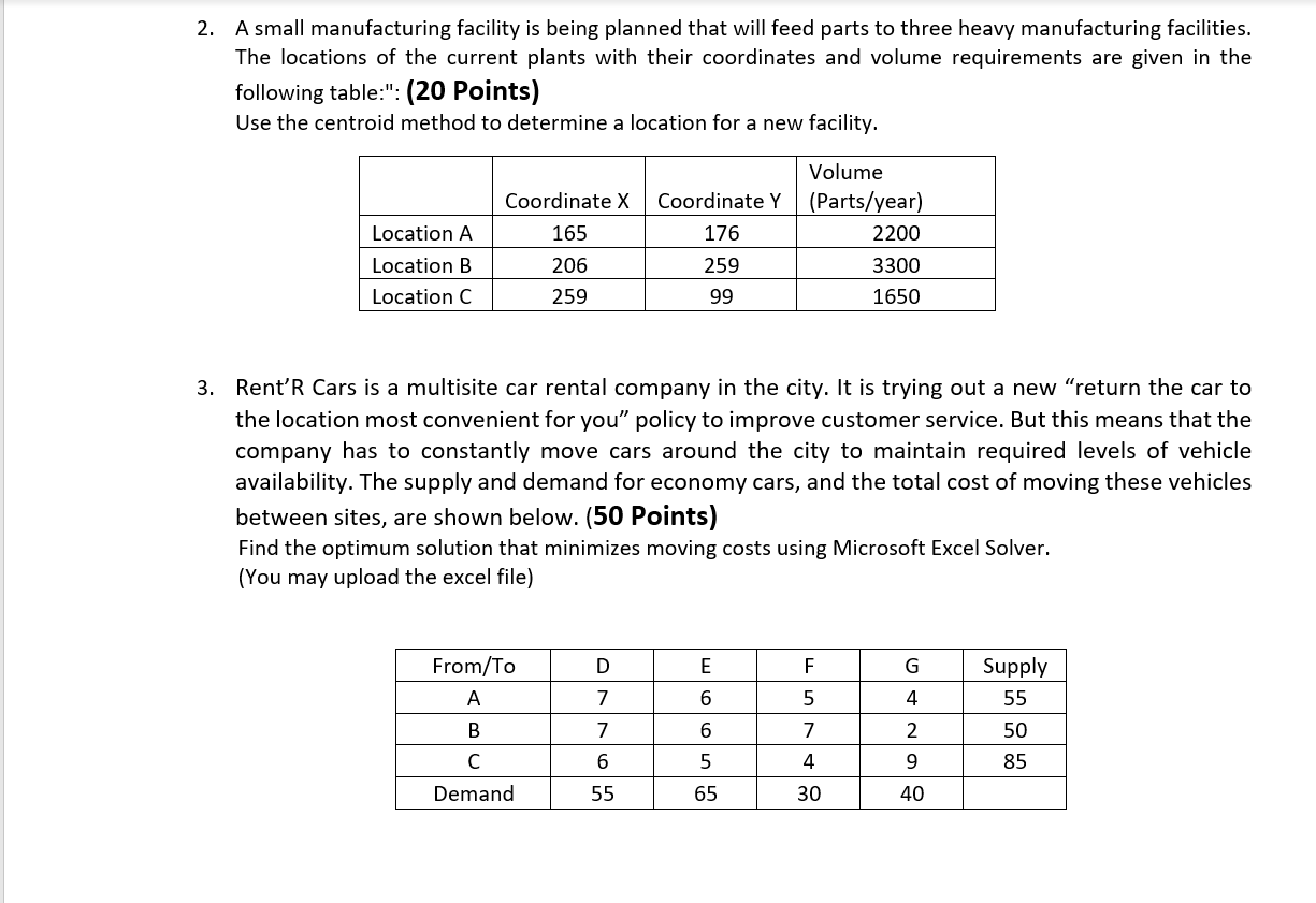 2. A small manufacturing facility is being