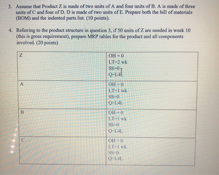 3. Assume that Product Z is made of two units of