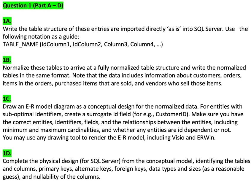 The following are samples from spreadsheet