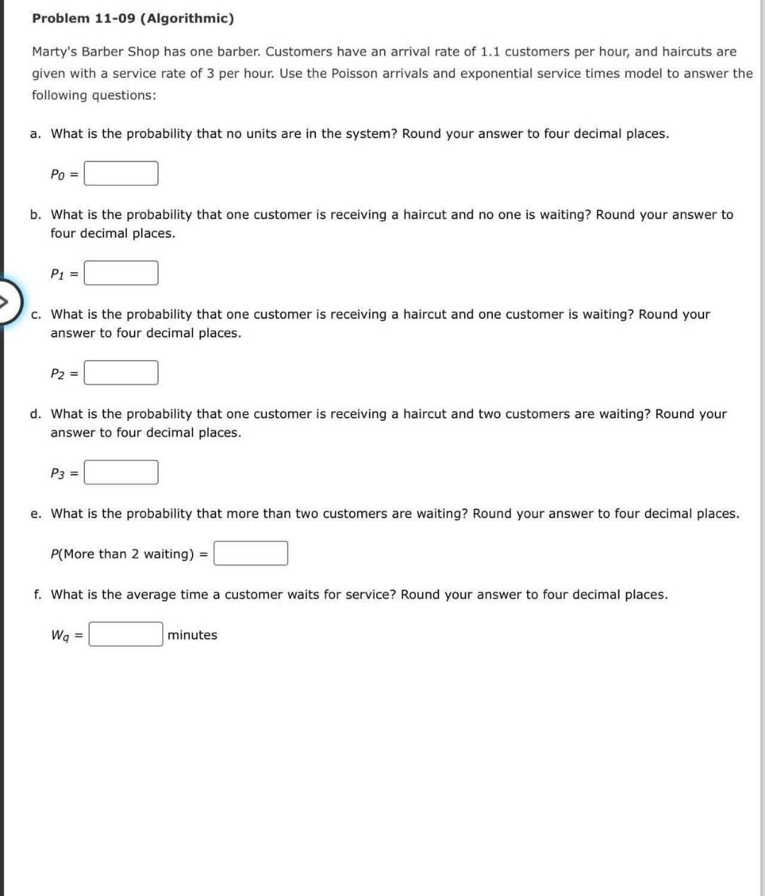 Problem 11-09 (Algorithmic) Marty's Barber Shop