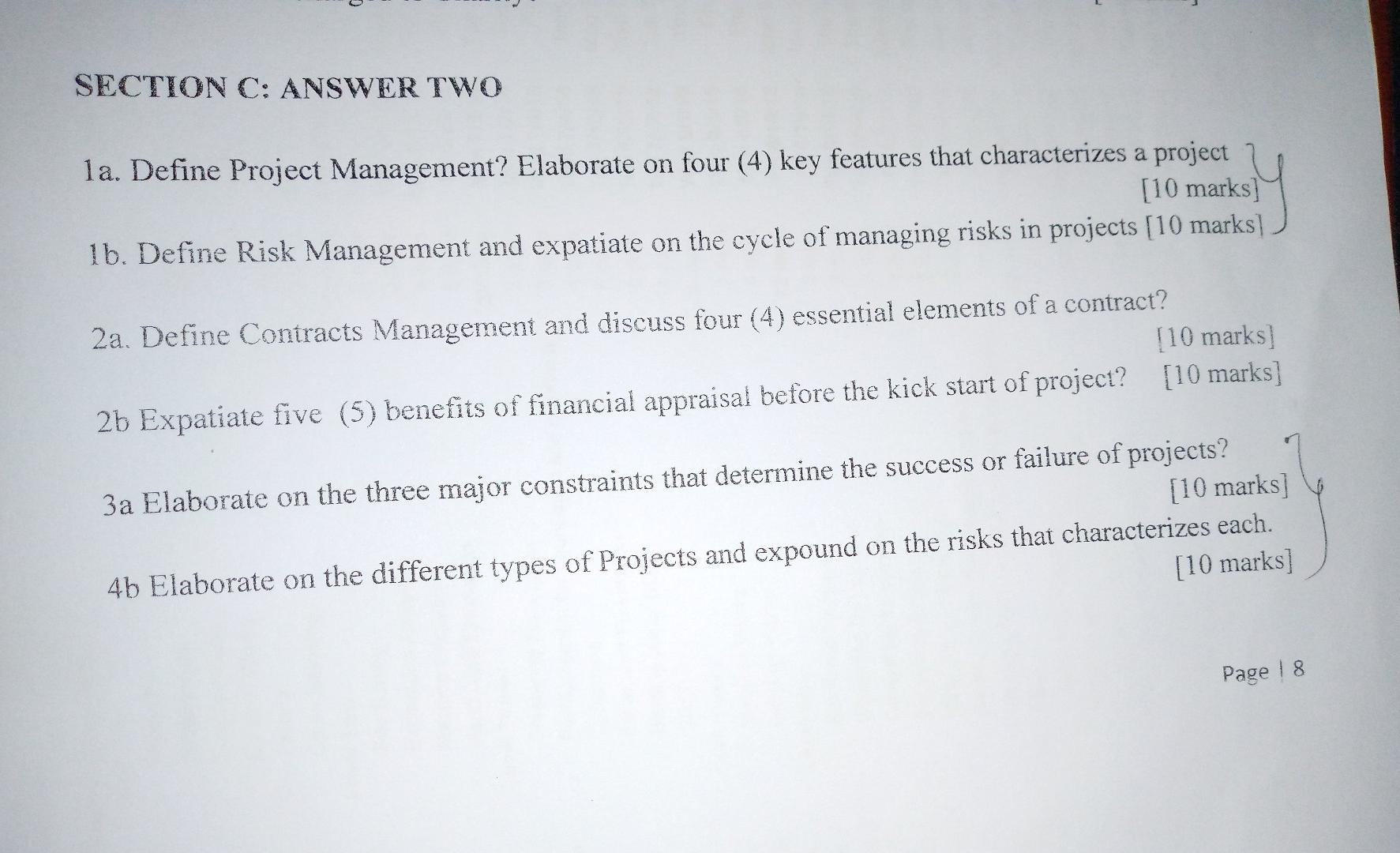 SECTION C: ANSWER TWO la. Define Project