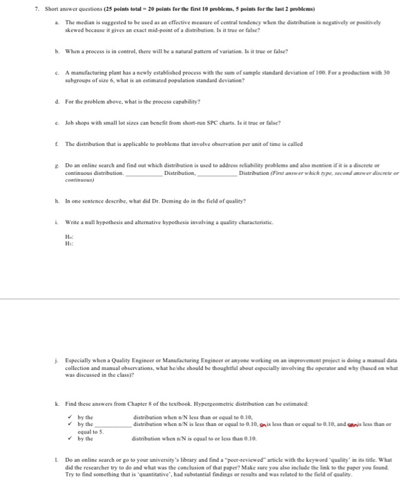 7. Short answer questions (25 points total - 20