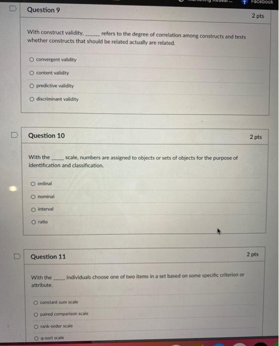 please help Facebook Question 9 2 pts With
