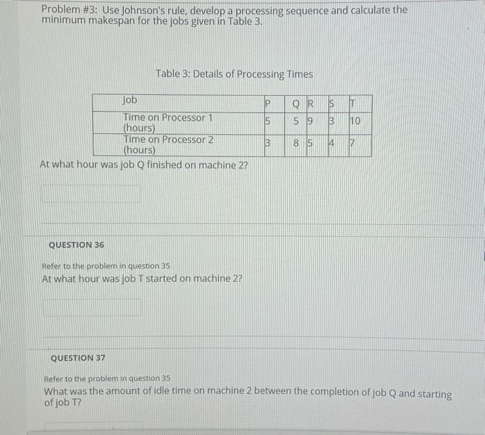 Problem #3: Use Johnson's rule, develop a