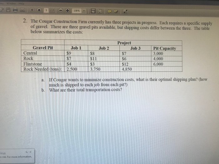 w Window Help 2. The Cougar Construction Firm