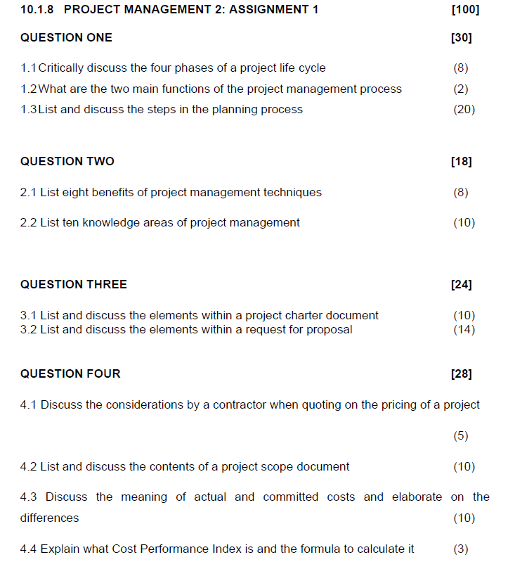 10.1.8 PROJECT MANAGEMENT 2: ASSIGNMENT 1 [100]