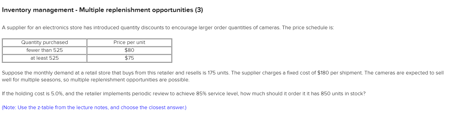 Inventory management - Multiple replenishment