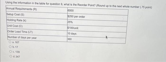 Using the information in the table for question